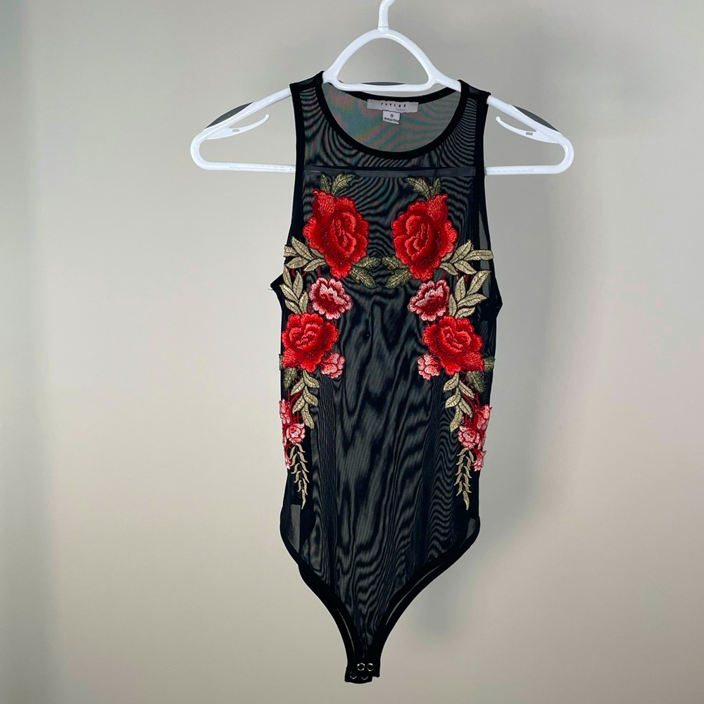 Floral embroidered mesh bodysuit from M Boutique